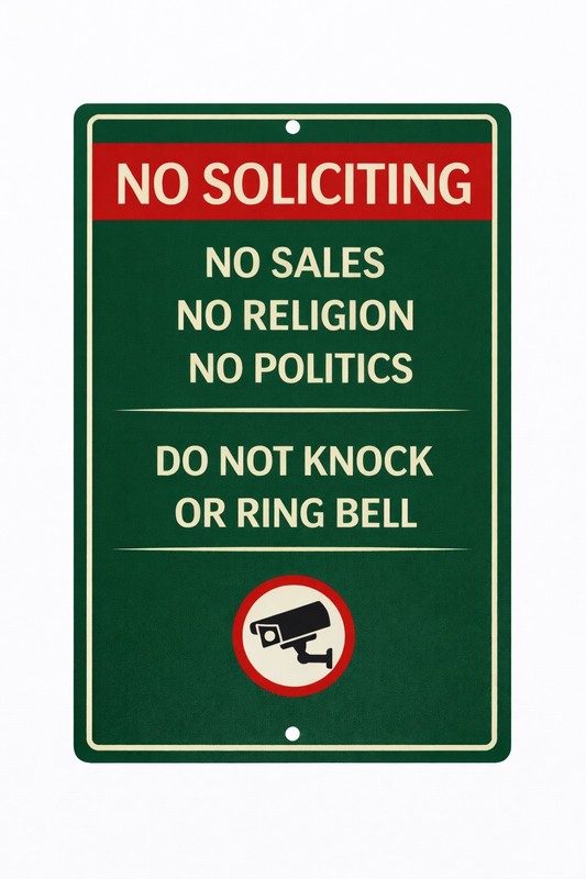 No Soliciting Sign with Security Camera – No Sales Religion Politics 8x12Aluminu gallery