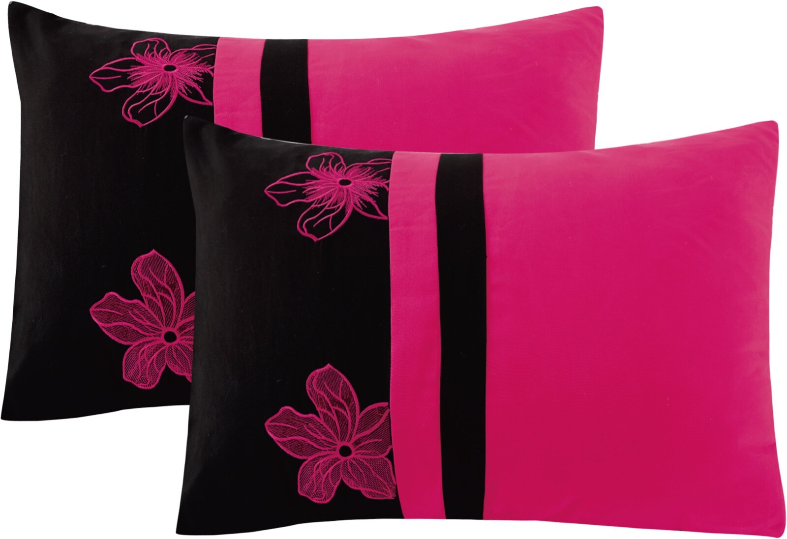 Embroidered Floral Pink and Black Comforter Set with Sheet Set! gallery