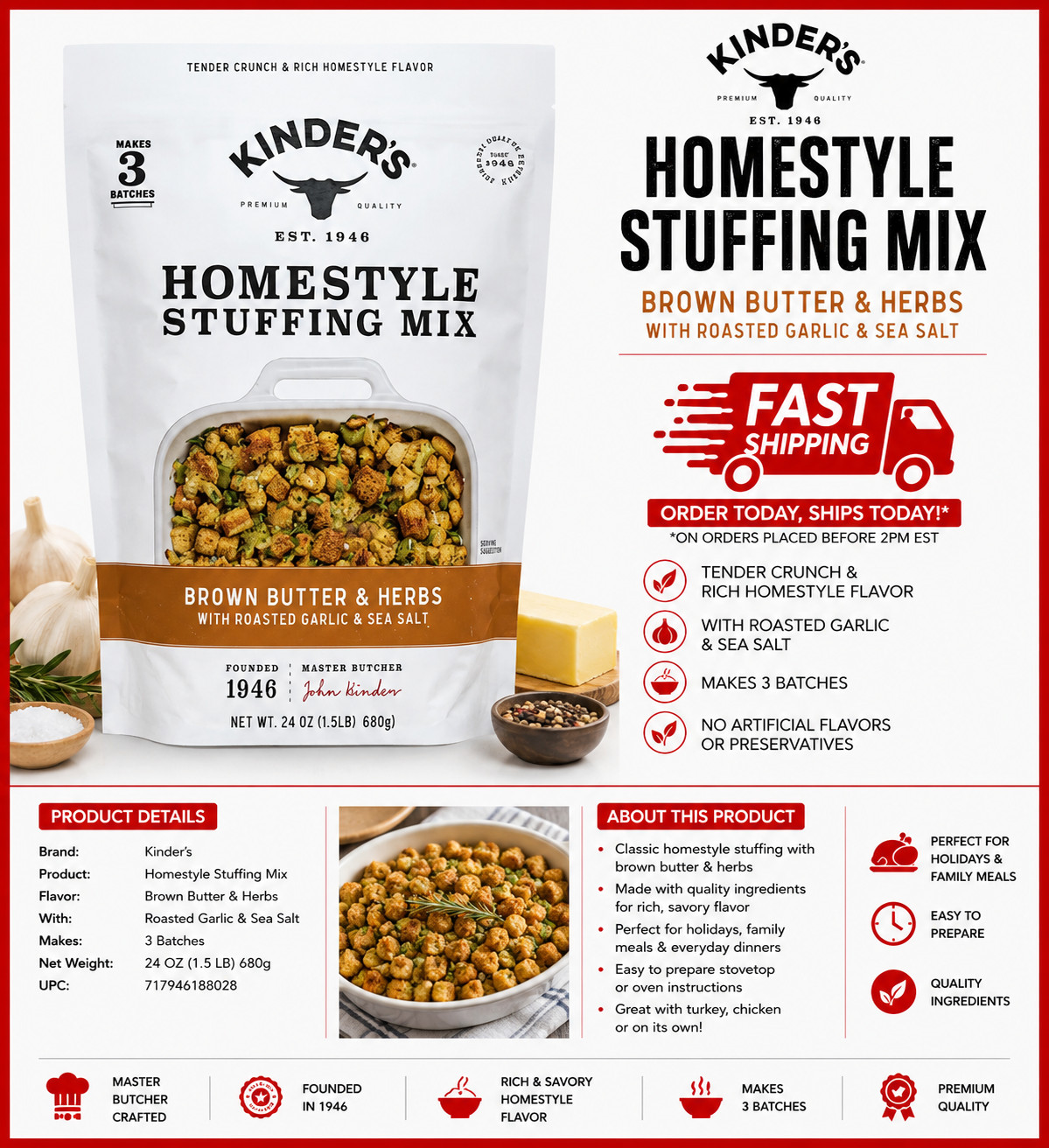 Kinder's Homestyle Stuffing Mix, 24 oz. Makes up to 3 batches per bag gallery