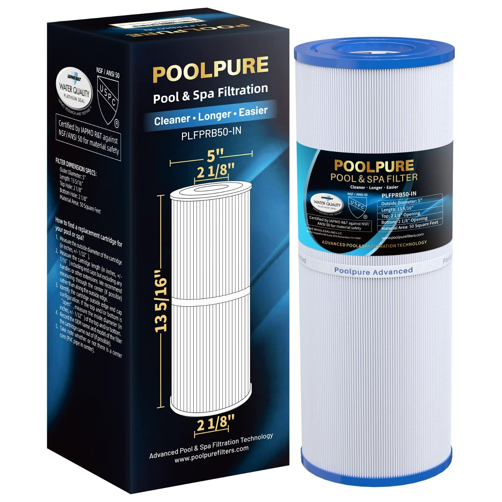 POOLPURE PLFPRB50-IN Spa Filter Replaces Pleatco PRB50-IN PRB50IN Unicel C-4950 gallery