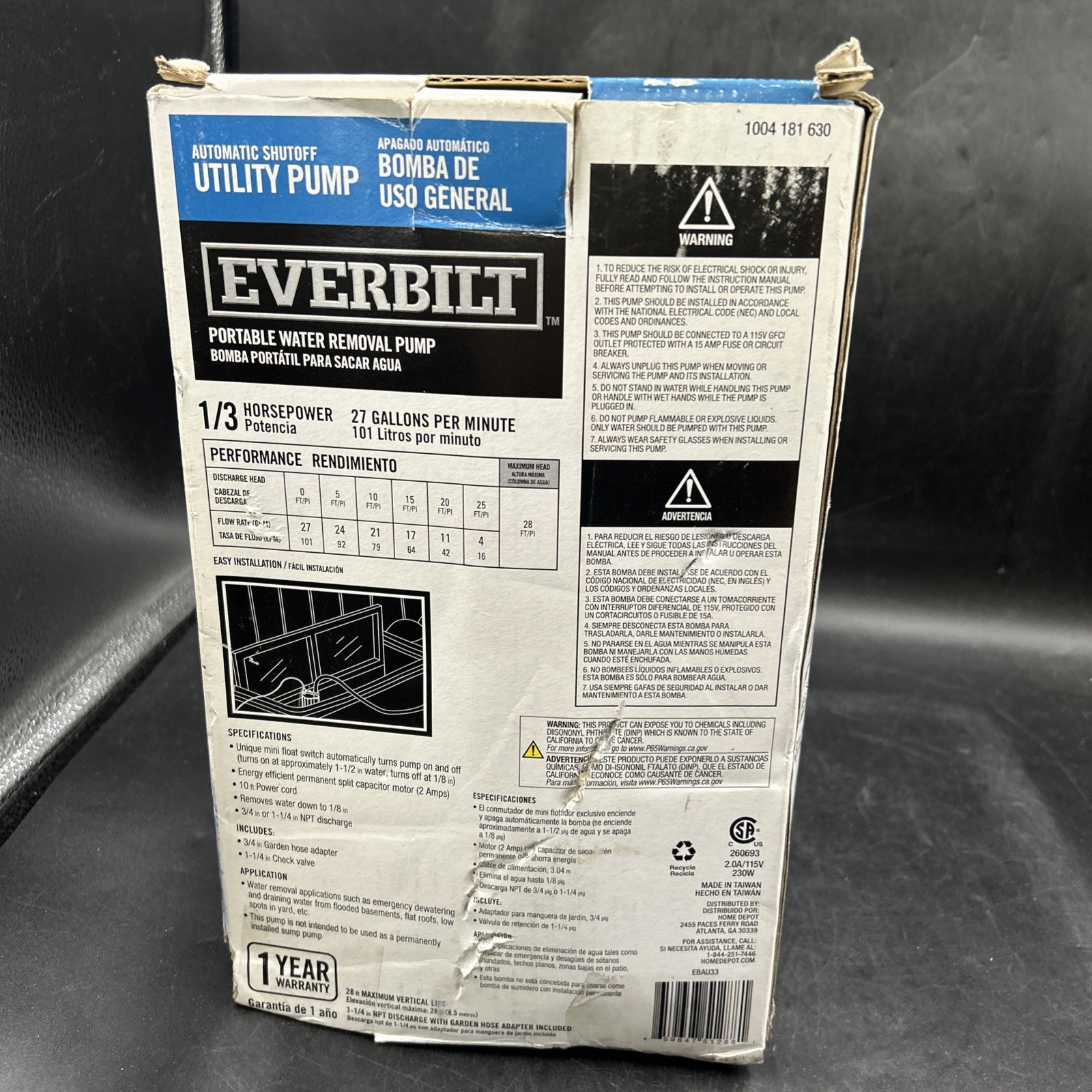 Everbilt EBAU33 Automatic Shutoff Utility Pump,Portable water removal pump 1/3 H gallery