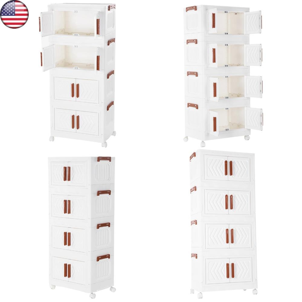 4 Tier Stackable Storage Bins with Lids Doors Wheels Storage Drawer (White) gallery