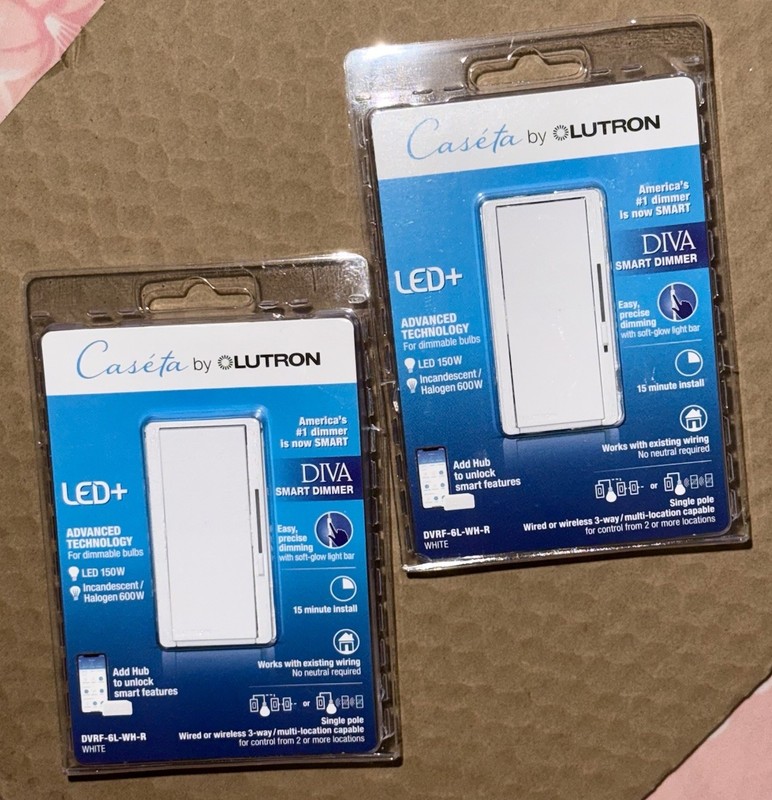 2 Lutron (Diva) Smart Dimmer Switch - White (DVRF-6L-WH-R). NEW. FREE SHIPPING gallery