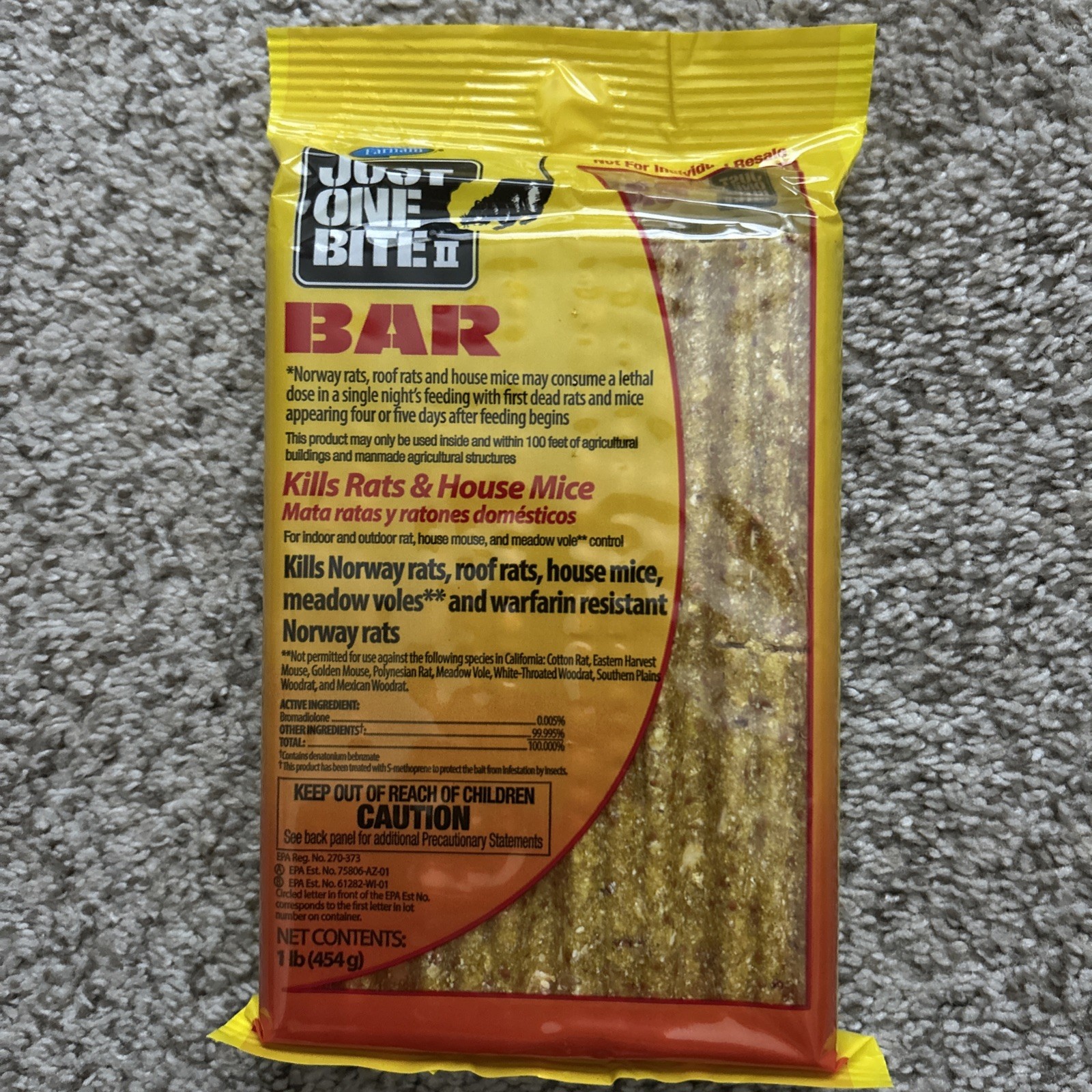 Just one bite Rat Rodent Mice Mouse Vole Bait New Sealed Bar 1 Pound gallery