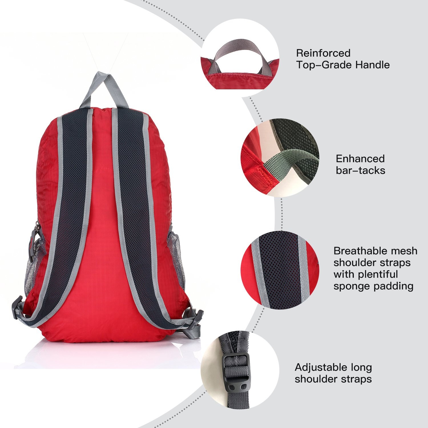 Packable Handy Lightweight Travel Hiking Backpack Daypack Red 4