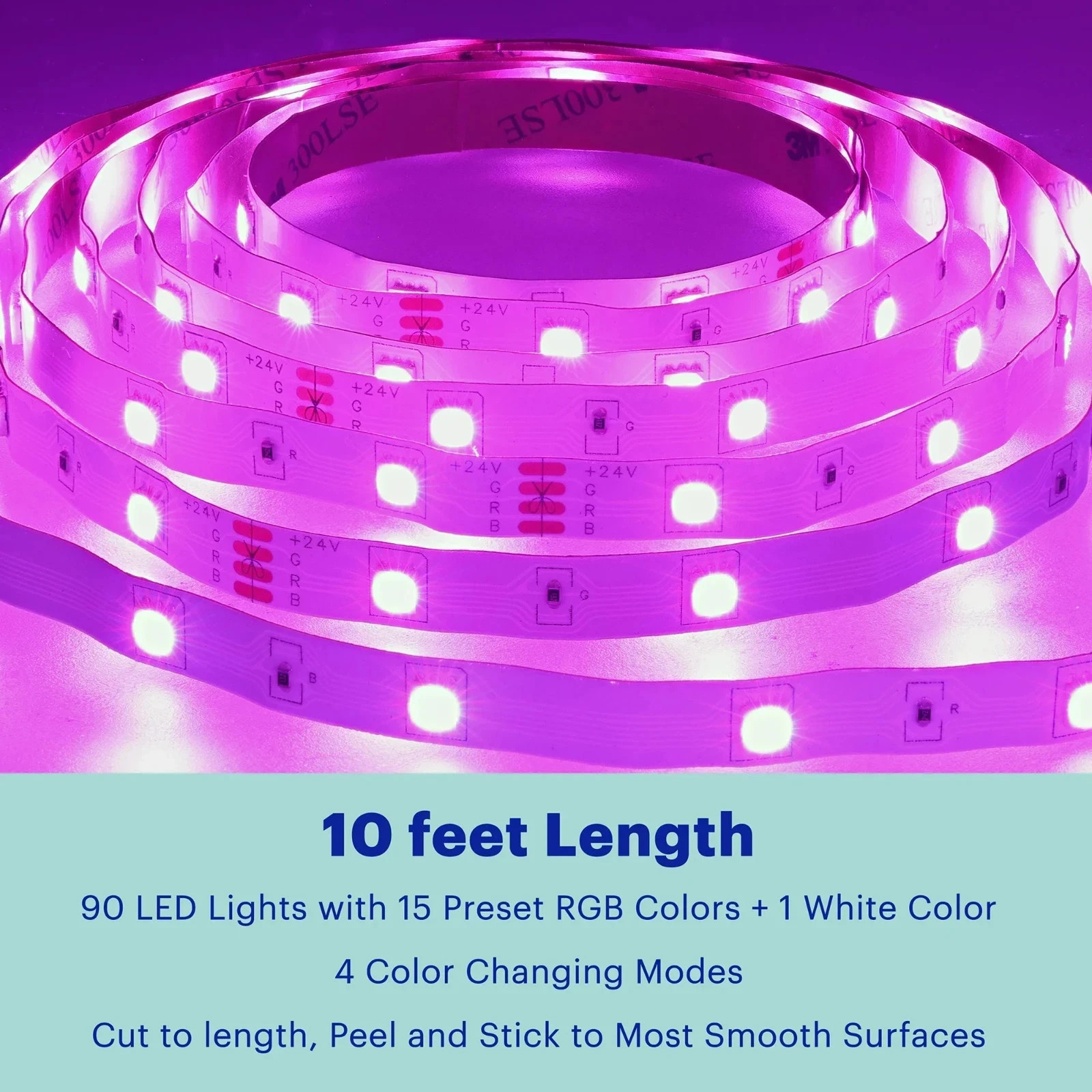PACK of 6 Multicolor LED Light Strip with Remote Control 10' gallery