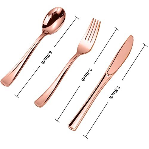 N9R 300PCS Rose Gold Plastic Silverware Heavy Duty Plastic Cutlery Set Dispos... gallery