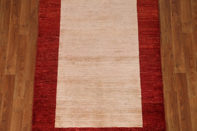 Bordered Ivory/ Red Modern Gabbeh Oriental Area Rug 3'x5' Wool Handmade Carpet gallery