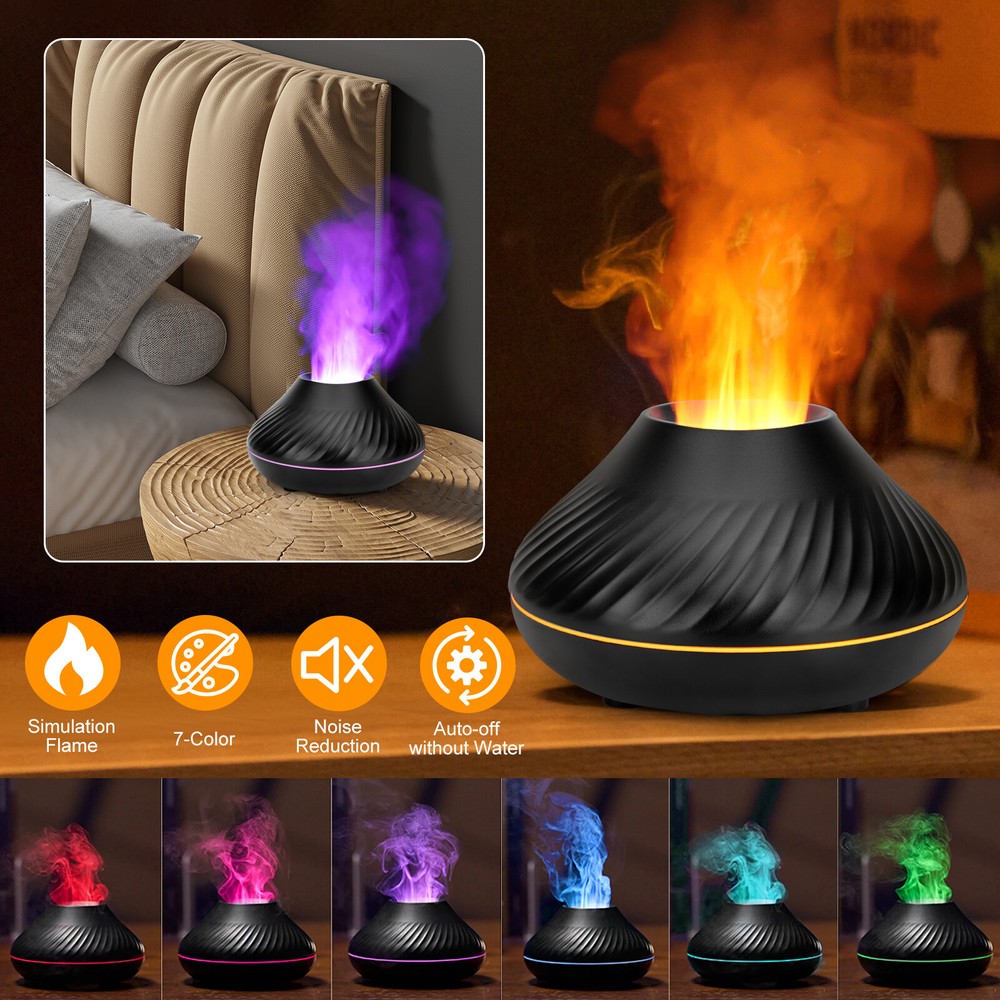 Cute Aroma Volcano Fire Flame Diffuser Humidifier Aromatherapy Essential Oil USB