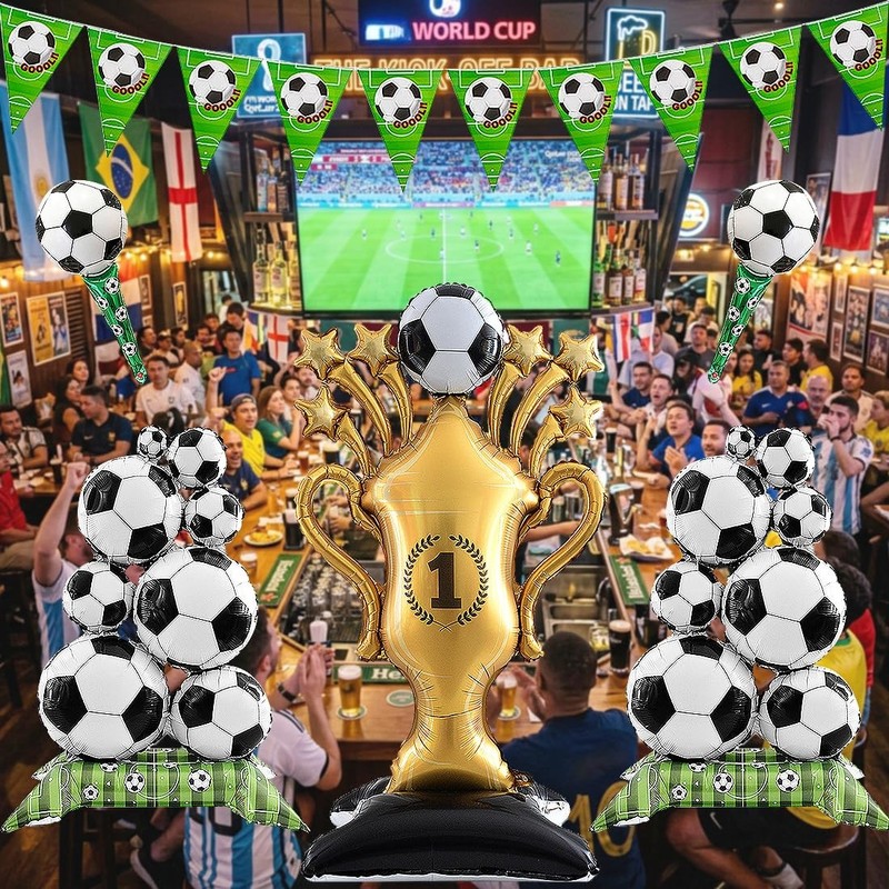 5 Pcs World Cup 2026 Decorations Large Trophy & Soccer Foil Balloon Sets Gold gallery