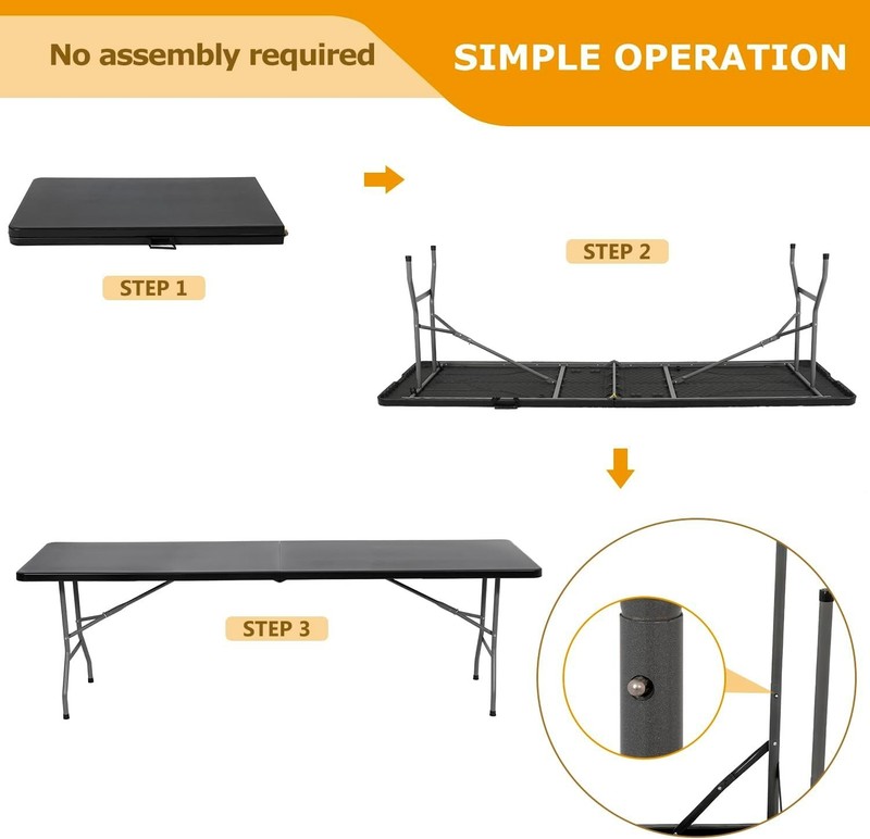 8FT Folding Table Half Portable Foldable Table Picnic Table for Office Home Camp gallery