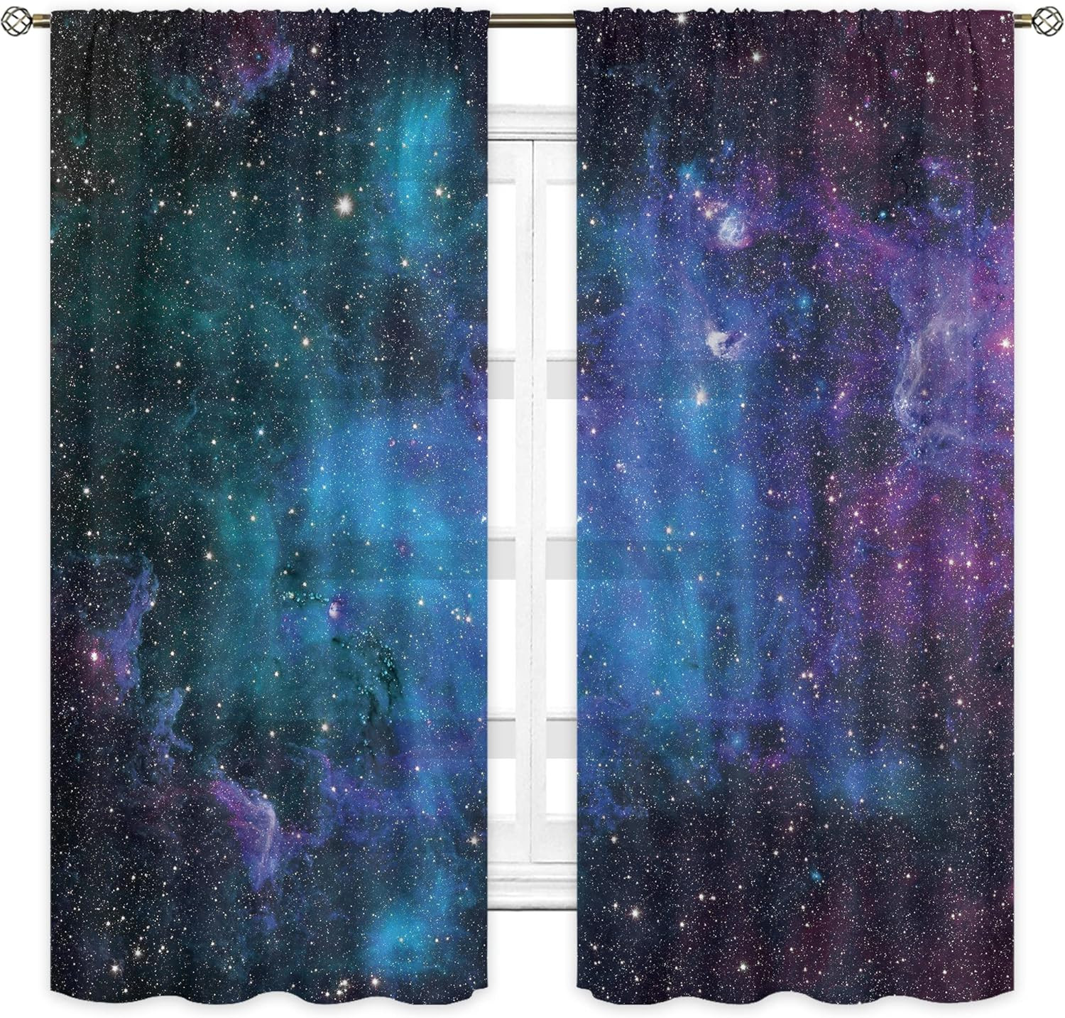Kids Outer Space Sheer Galaxy Curtains Rod Pocket 41(W) X 62(L) Inch Universe Bl gallery