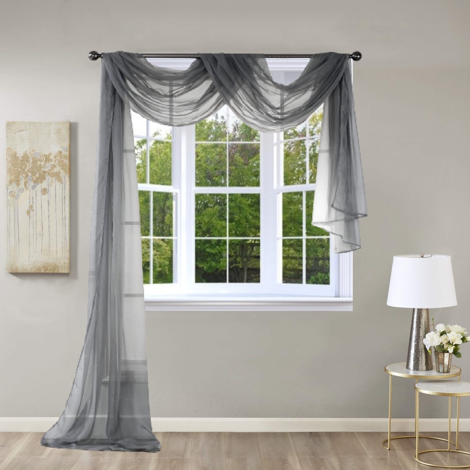 1PC ELEGANCE SHEER WINDOW SCARF VALANCE CURTAIN TOPPER SOLID COLORS 37" X 216" gallery