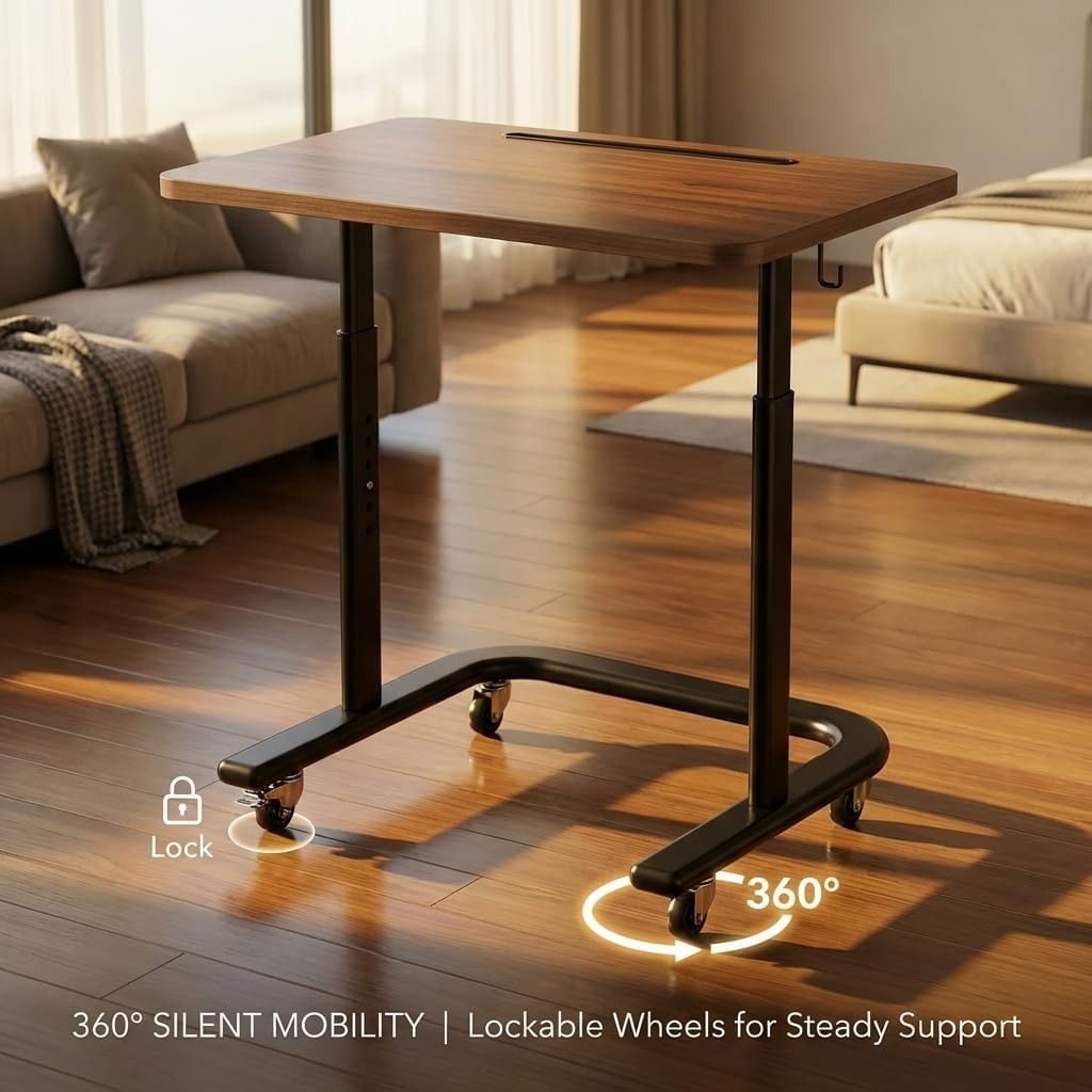 Height Adjustable TV Tray Table on Wheels - Rolling Laptop Desk for Bed & Sofa.. gallery