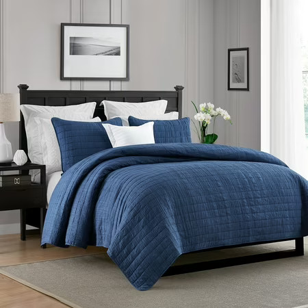 Swift Home Crinkle Enzyme Wash Oversized Coverlet Quilt Set Navy Twin/Twin XL gallery