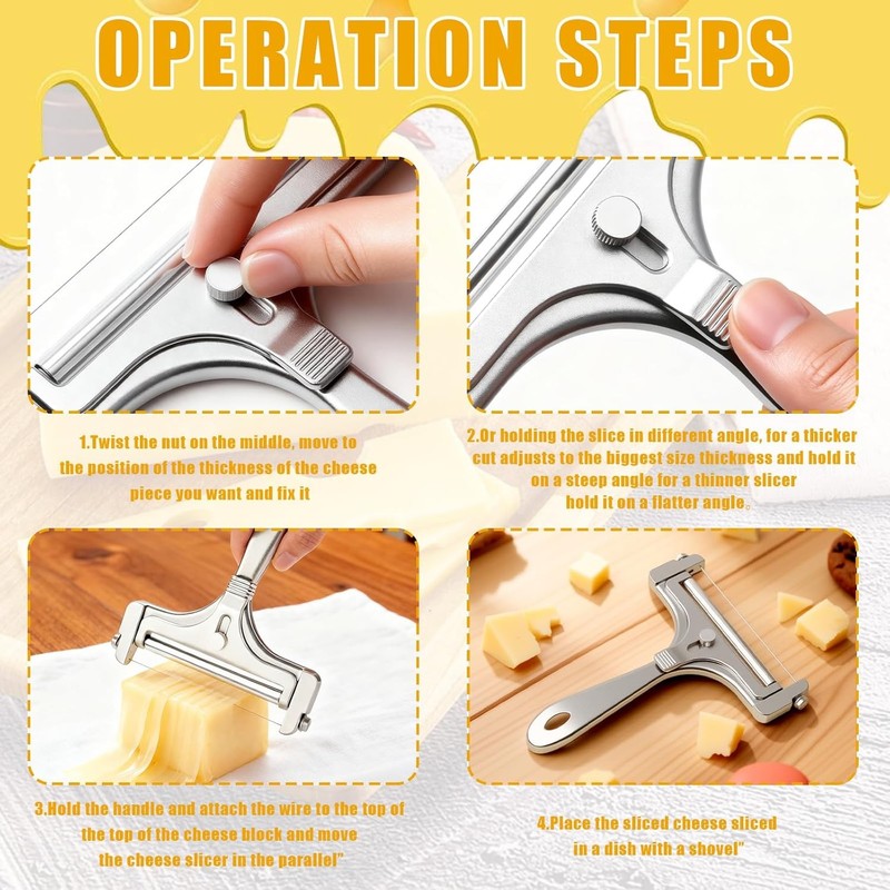 Cheese Slicer – Adjustable, Stainless Steel, 4 Extra Wires for Precise Slicing gallery
