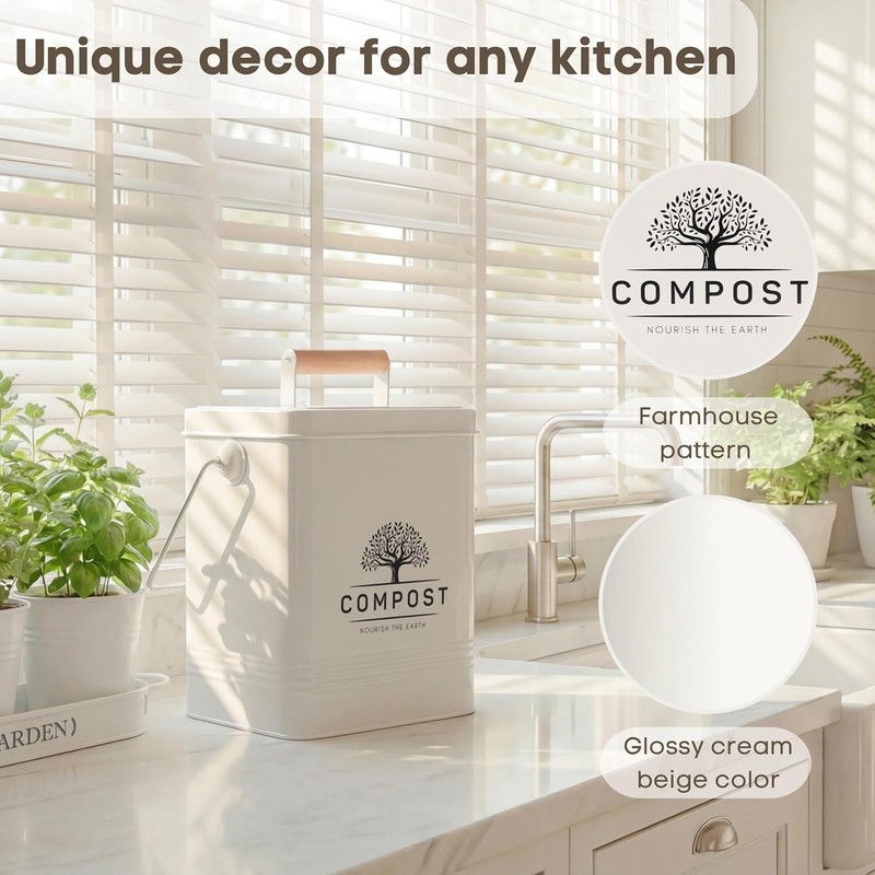 PERFNIQUE Kitchen Compost Bin, 1.7 Gallon Countertop Compost Bin with Lid gallery