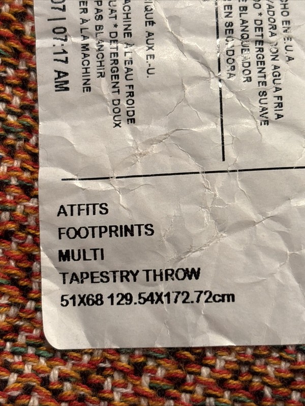 Footprints Tapestry Throw Woven from Cotton Made in The USA 51 IN x 68 IN VTG gallery