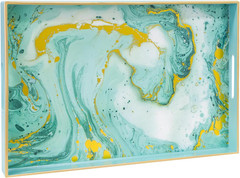 Turquoise Serving Tray with Handles, Plastic Decorative Tray for Coffee Table, M