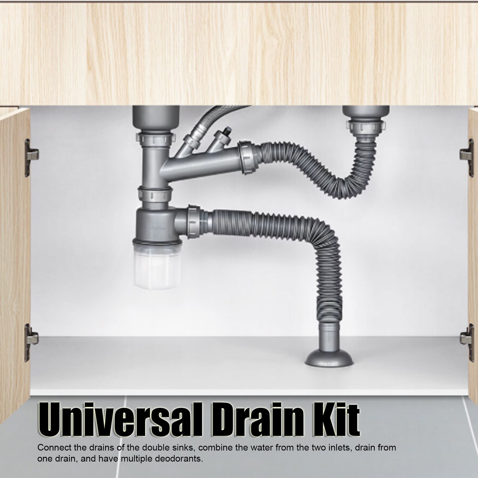 Kitchen Sink Double Hose Drain Kit Quick Draining Expandable Multiple Deodor NEW gallery