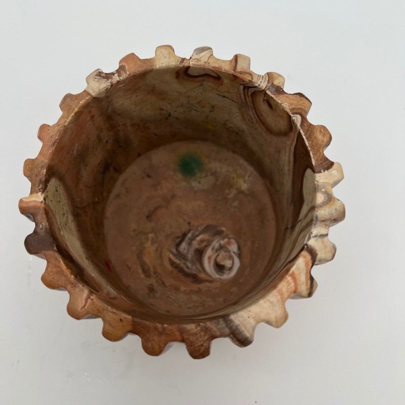Vintage Comanche Pottery Ming Pot Marbled Clay Scalloped Planter Wavy Ridged Pot gallery