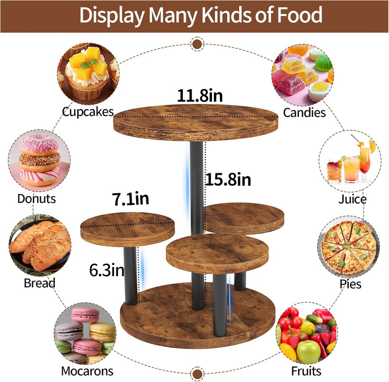 Cupcake Stand 4 Tier, 360° Rotatable Cupcake Stand, Rustic Industrial Wood Cupca gallery