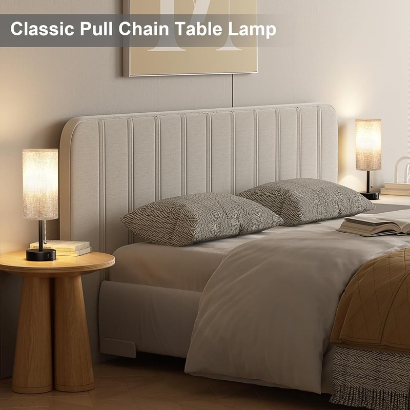 Gray Bedside Lamp for Nightstand - Small Table Lamp with USB A + C Charging Port gallery