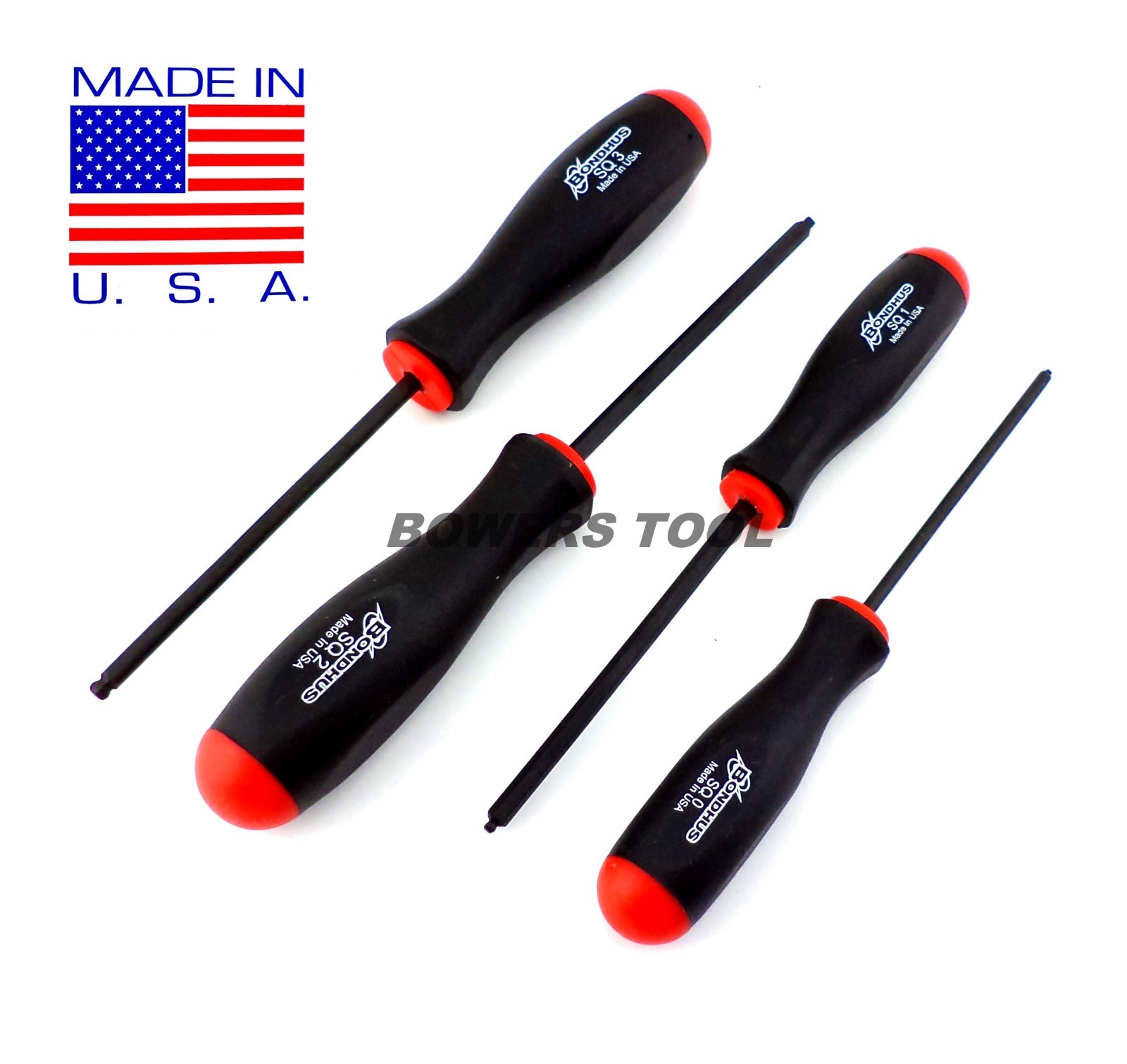 Bondhus 4pc Ball End Square Robertson Screwdriver Set SQ 0 1 2 3 USA MADE 11640 gallery