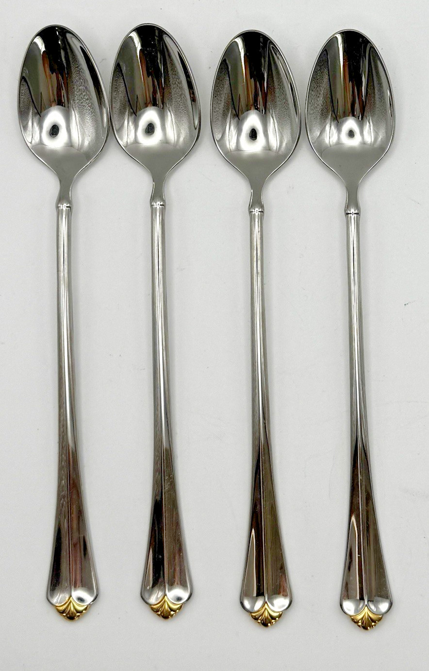 Oneida Golden Juilliard Iced Tea Spoons Set of 4 Stainless Gold Accent 7 1/4"EUC gallery