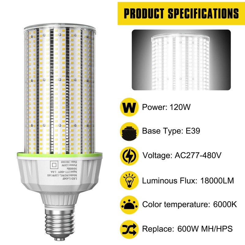 120 Watts LED Corn Light Bulb, E39 Mogul Base High Bay LED Bulb 6000K 277-480VAC gallery