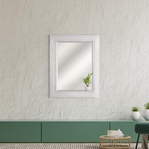 Chrome & White Wood-Grain Textured Beveled Framed Wall 29"L x 23"W Silver gallery