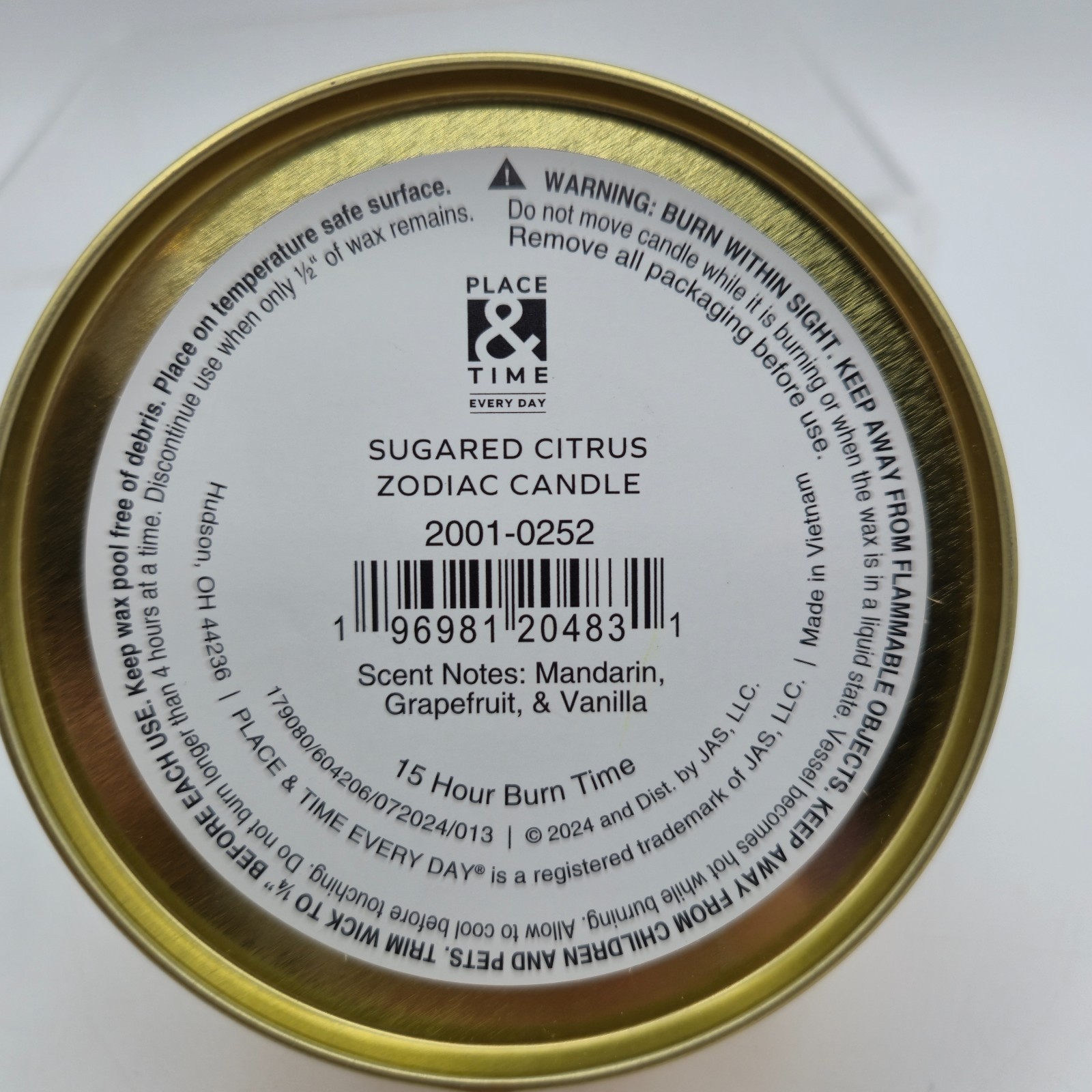 PLACE & TIME EVERY DAY Leo Zodiac Scented Candle Sugared Citrus 4.1 oz Tin NEW gallery