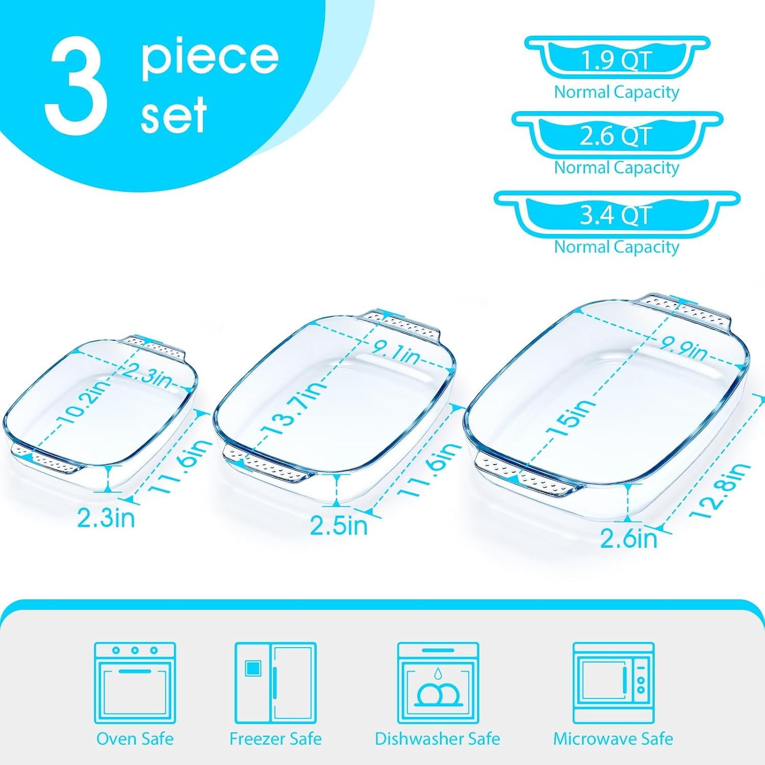 Large Glass Baking Dish Set Easy Grab Oven Safe Glass Pan gallery