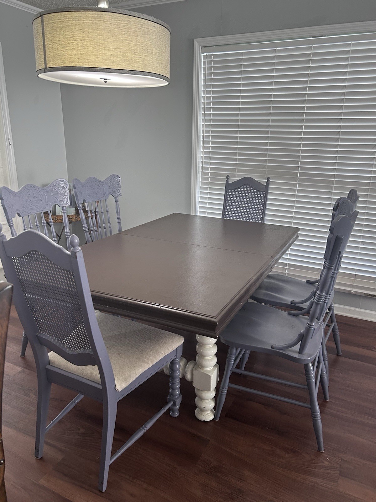 7-Piece Rectangular Dining Table & 6 Chairs Set, Brown/Gray, Wood, Carved gallery