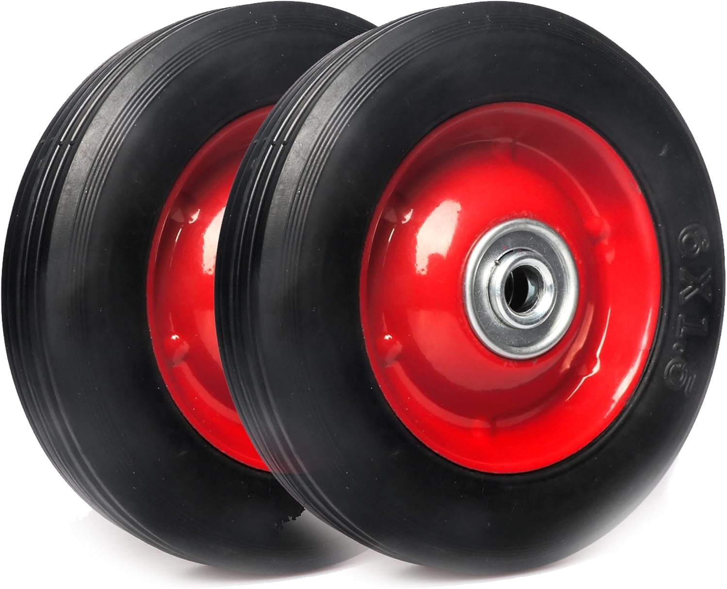 (2-Pack) 6” X 1.5” Flat Free Solid Rubber Wheel Assemblies - Replacement Hand T gallery