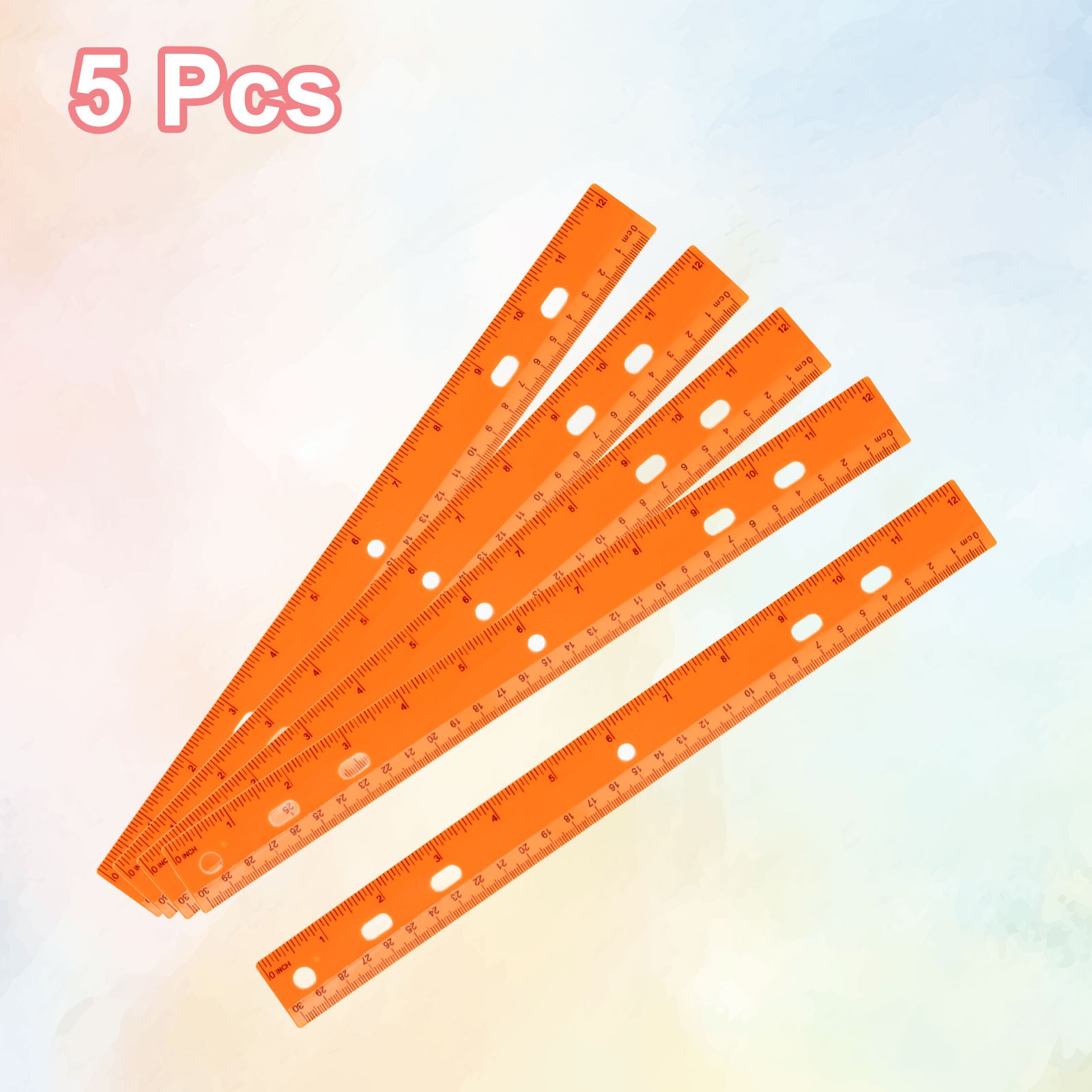 5pcs Plastic Rulers 12"(30cm) Clear Straight Ruler with Hole Orange gallery