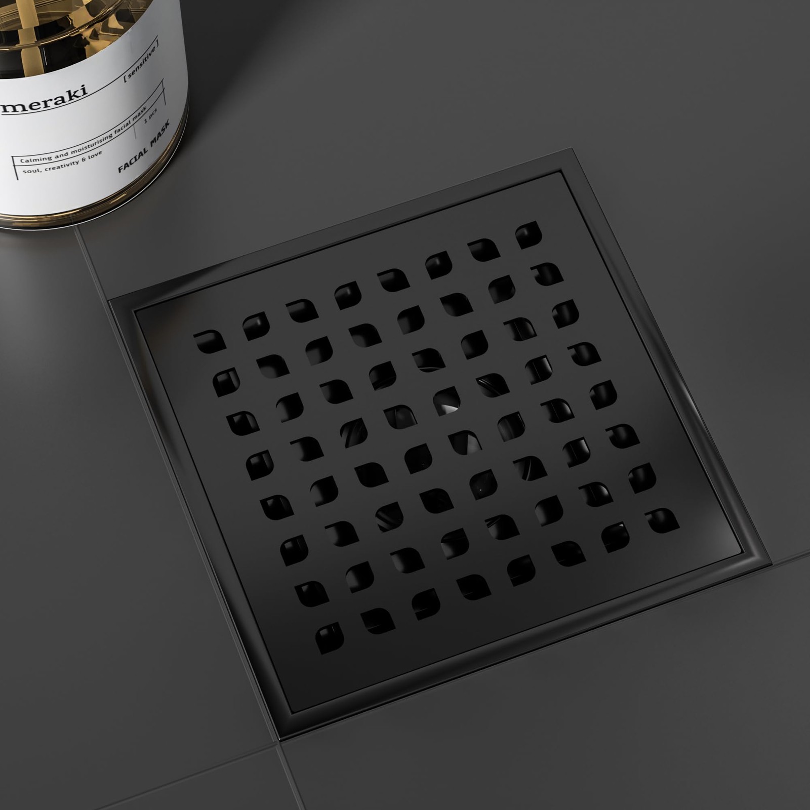 Shower Drain 6 Inch Square Matte Black Stainless Steel PVC Base Neodrain Grate gallery
