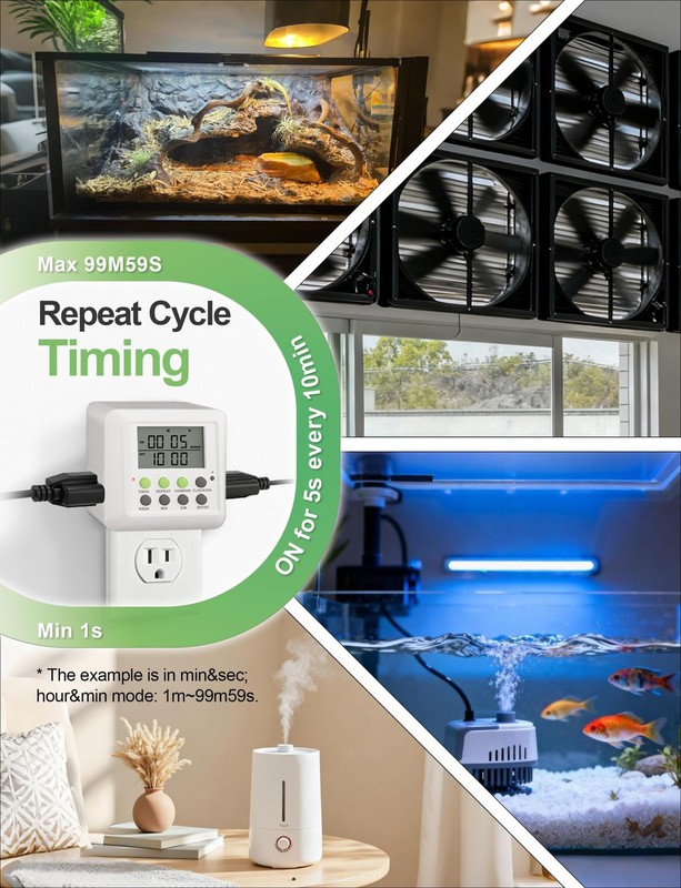 3-in-1 Dual Outlet Timer Plug Interval Cycle Indoor 7 Day 24 Hour 15A 1875W gallery