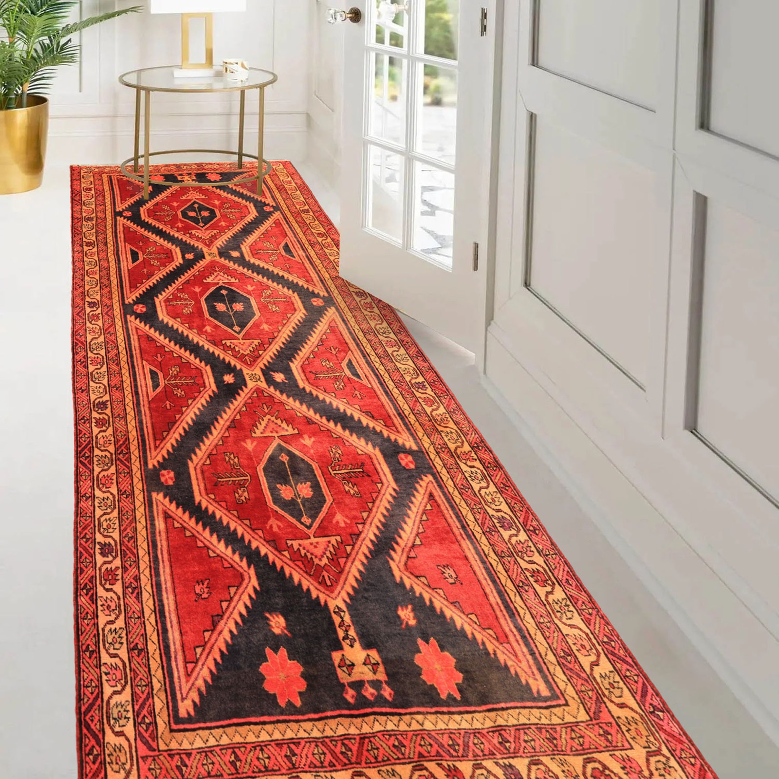 4'9"x10'10" Runner Hand Knotted Wool Rust Bakshaishh Vintage Vegetable dyes Rug gallery