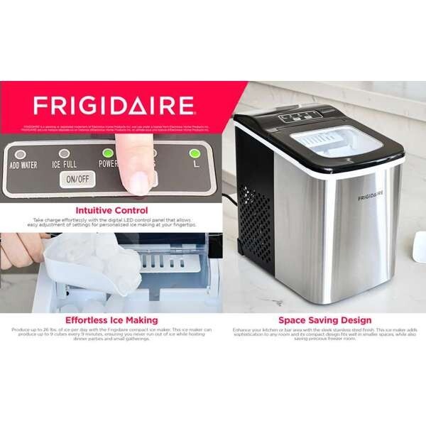 Frigidaire, 26 Lbs. Countertop Ice Maker, Bullet Shaped Ice, Stainless Steel gallery