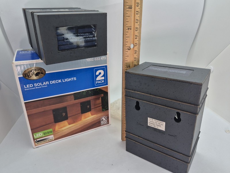 Hampton Bay Solar LED Deck Lights 2-Pack Distressed Black Lone Star New Open Box gallery