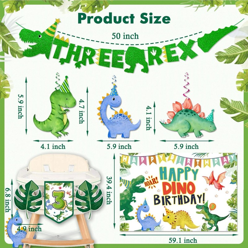 147pcs Three Rex Birthday Decorations,Dinosaur Party Decorations for 3 Years Old gallery