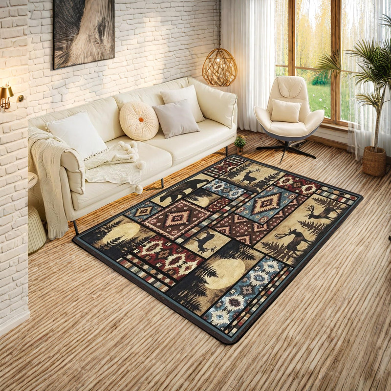Erosebridal Buffalo Bear Rustic Area Rug 5X7Deer Farmhouse Cabin Decor Living gallery