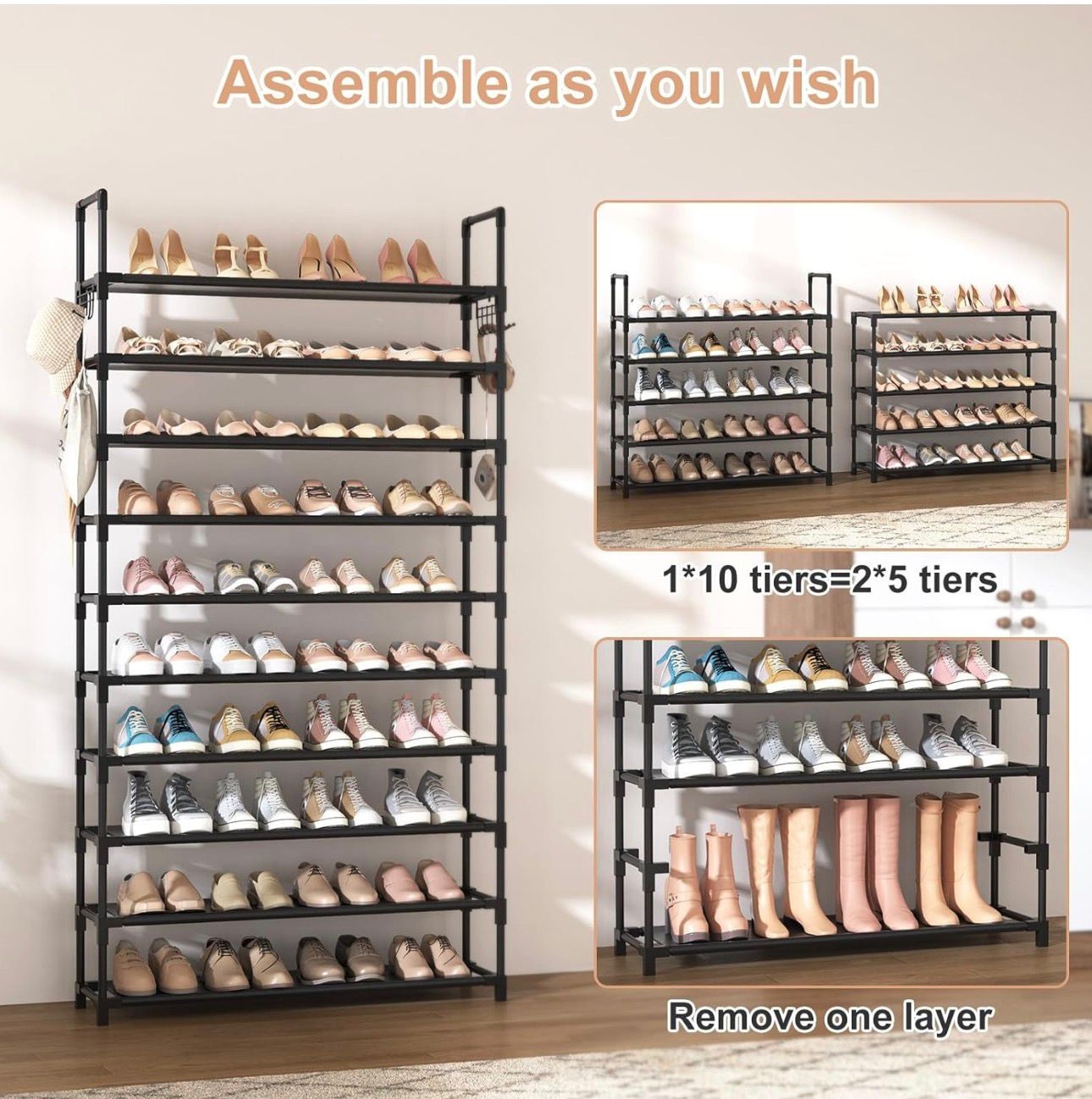 10 Tier Shoe Rack Organizer Storage Shelf 50 Pair Closet Entryway Stand Black gallery