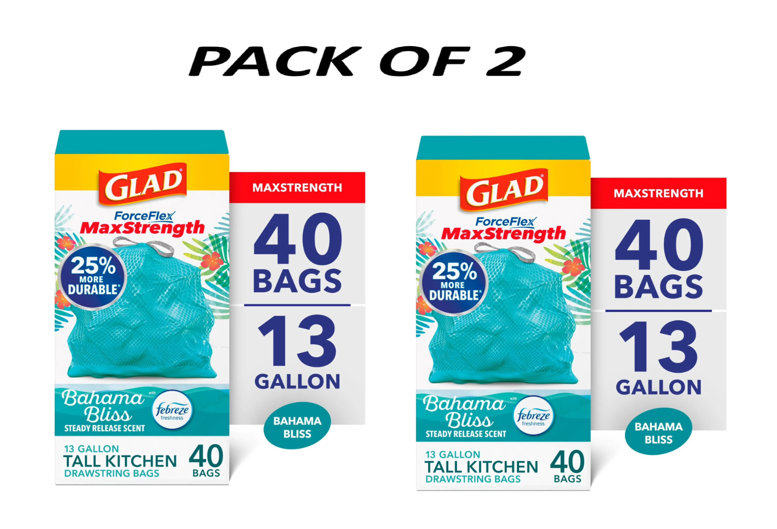 Glad ForceFlex MaxStrength Tall Kitchen Drawstring Trash Bags, 13 Gal, PACK OF 2 gallery