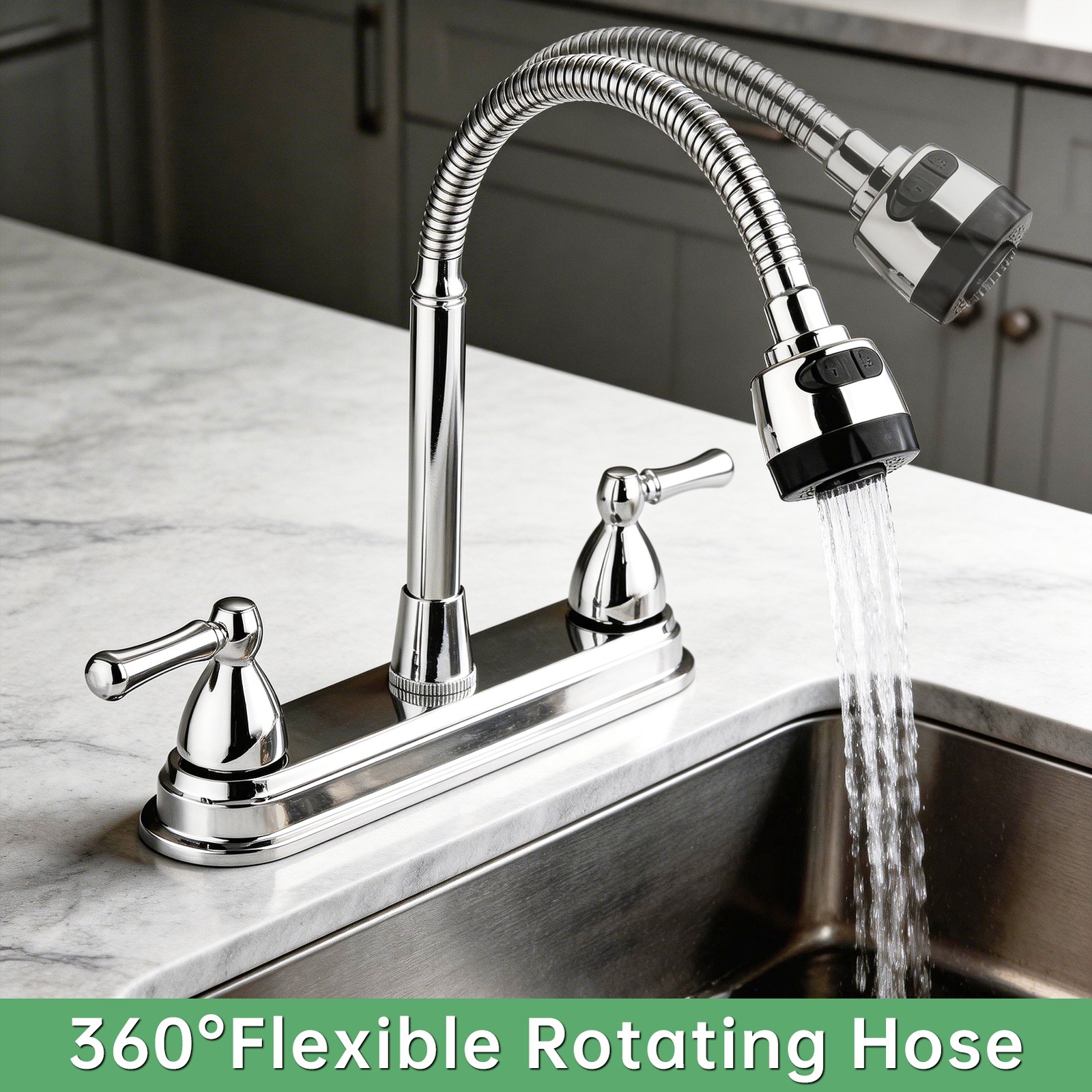 8Inch Chrome/Black High Arc Kitchen Faucet 2Handle Sink Mixer Tap For Home RV US gallery
