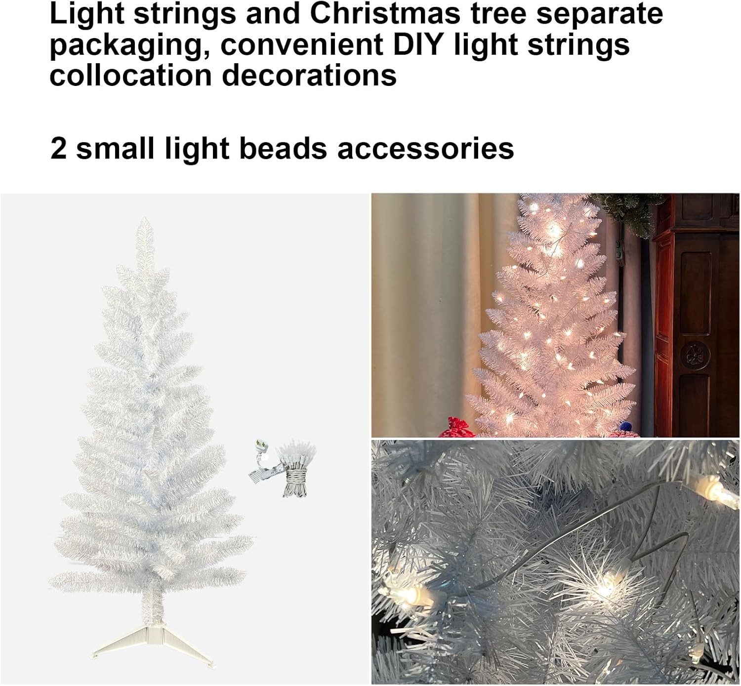 3Ft Mini White Christmas Tree Artificial Small For Tabletop Decor with 30 Light gallery