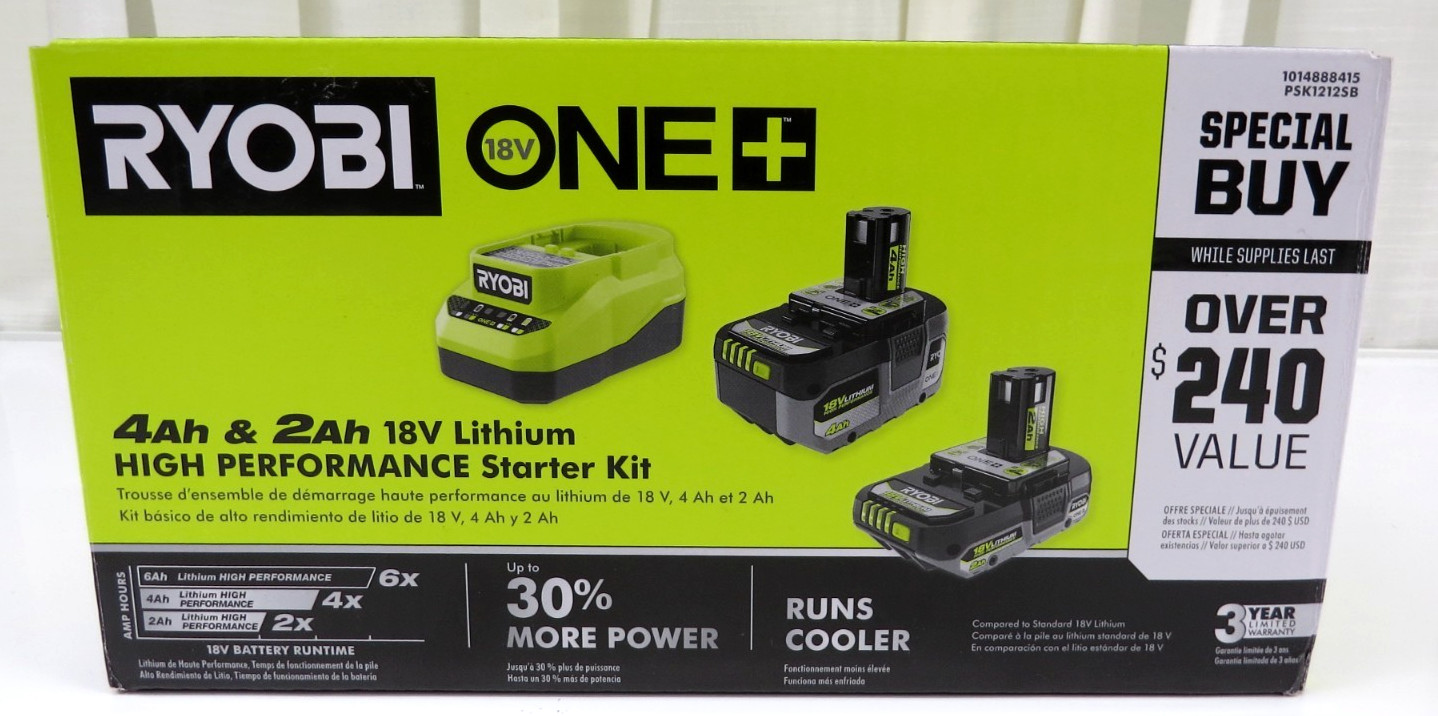Ryobi 18V One+ 4Ah & 2Ah Lithium Battery High Performance Starter Kit W/Charger gallery