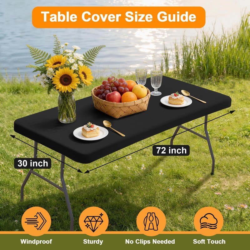 2 Pack Rectangle Fitted Table Covers for 6 Foot Tables – 30" x 72" Stretchy S... gallery
