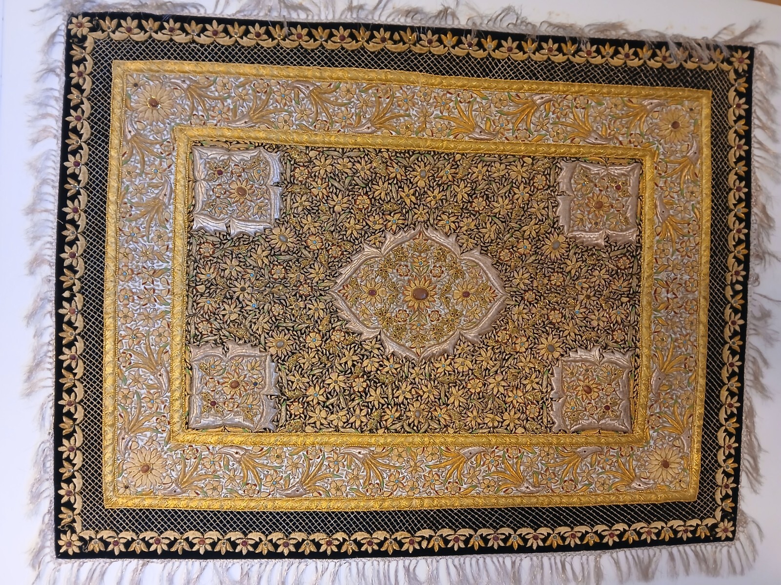 Rare,Semi- Precious STONES INDIA oriental rug carpet 45 " X 34" In. gallery